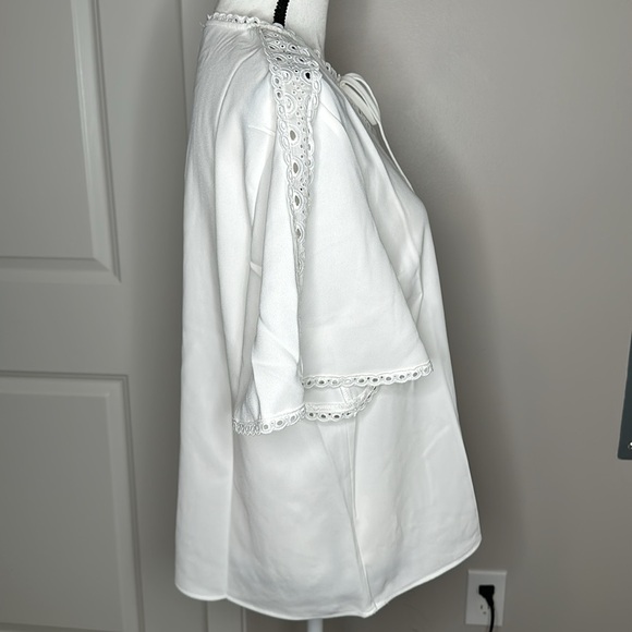 Cece Eyelet Trim Moss Crepe Top - Picture 2 of 8